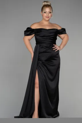 Robe De Soirée Grande Taille Satin Longue Noir ABU1626