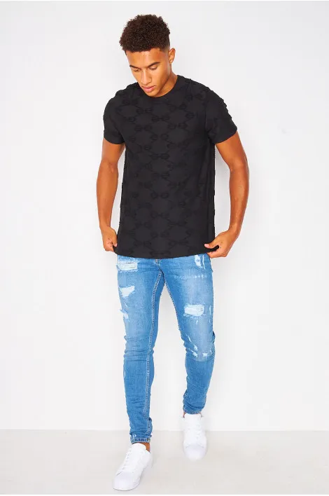 T-shirt noir imprimé BB en relief
